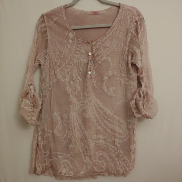 Scandal by Italy Tops - Scandal by Italy 100% silk blush colored tunic Size M/L L-Sleeve or roll tab
